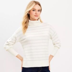 NWOT LOFT Women’s Shimmer Stripe Turtleneck Sweater - Petite Medium - White